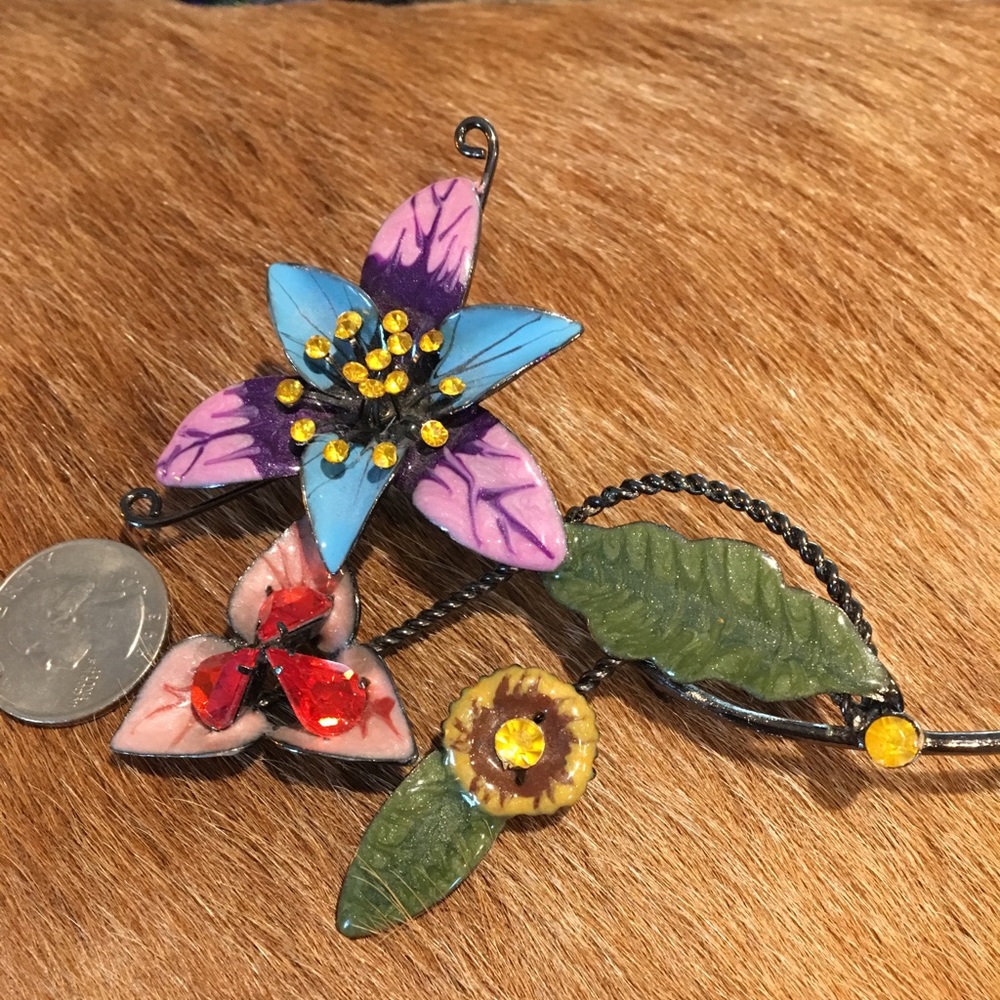 Large Enamel Flower Brooch